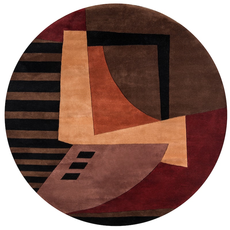 Momeni New Wave Hand Tufted New Zealand Wool Contemporary Geometric Area Rug - 5'9" x 5'9" Round - Pomegranate - Round