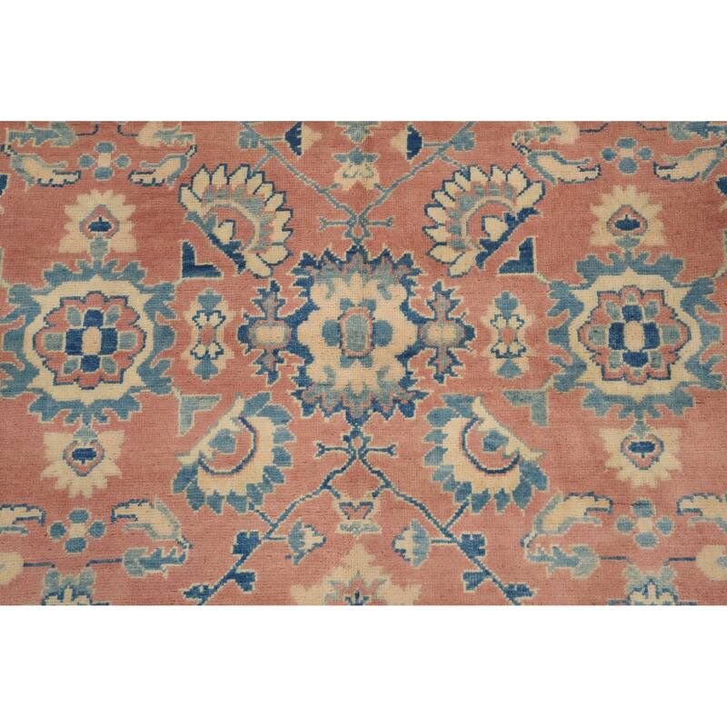 Hand Knotted Oriental 100% Wool Carpet Traditional Geometric Coral Kazak Area Rug - 13' 9'' X 9' 11''