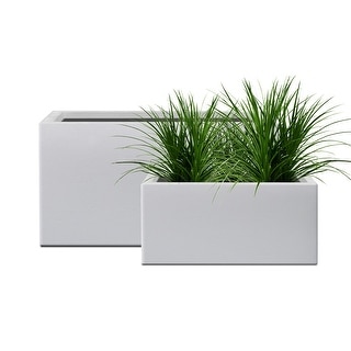 Kante 32", 24" Long Rectangular Lightweight Pure White Concrete Metal Planter Pots (Set of 2)