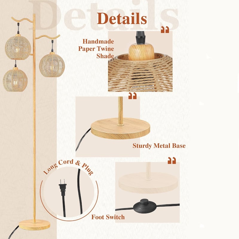 3 Light Floor Lamp, Foot Switch