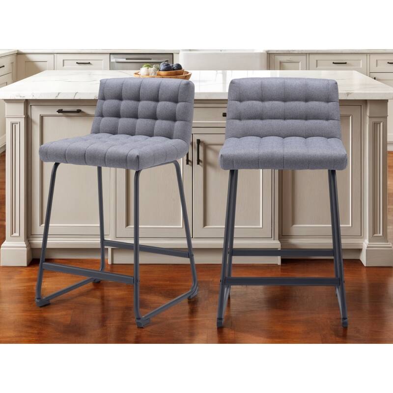 Set of Two 26" Gray And Black Fabric And Steel Counter Height Bar Chairs - Gray