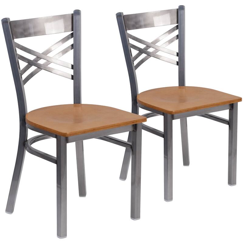 2 Pack Clear Coated ''X'' Back Metal Restaurant Chair - 16.5"W x 17"D x 32.25"H
