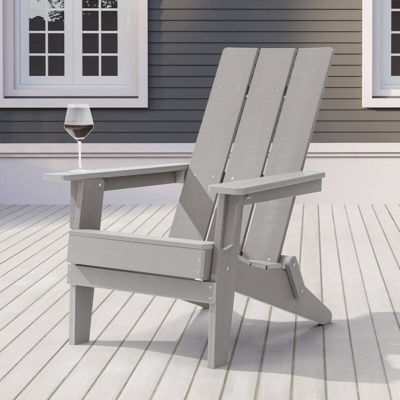 BONOSUKI Patio Folding Adirondack Chair,Waterproof HIPS,Wide Armrests - Light Gray