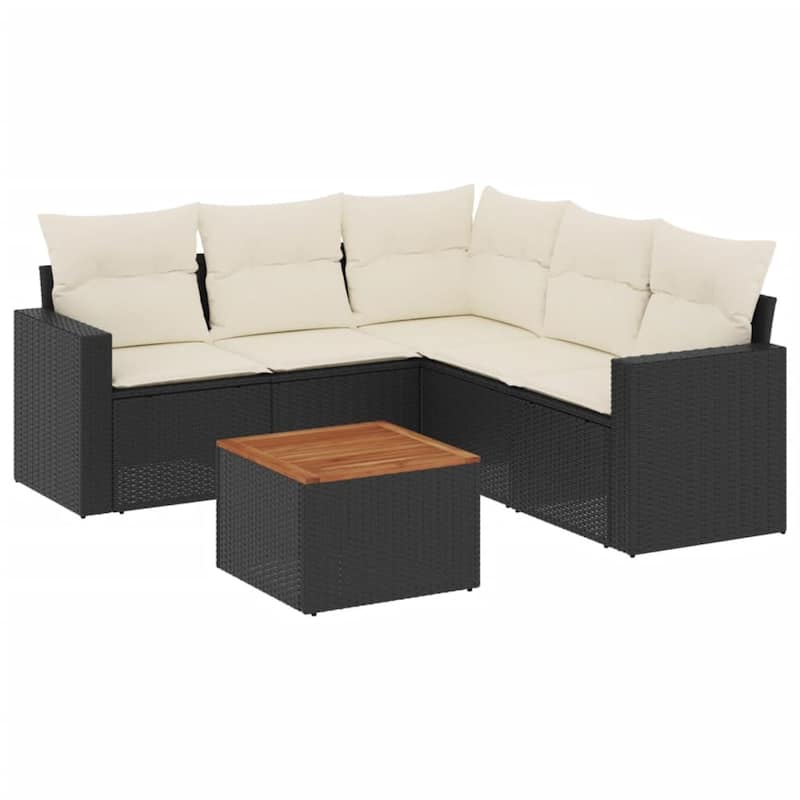 vidaXL Patio Sofa Set with Cushions Outdoor Furniture 6 Piece Poly Rattan - 24.4 x 25.8 x 27.2