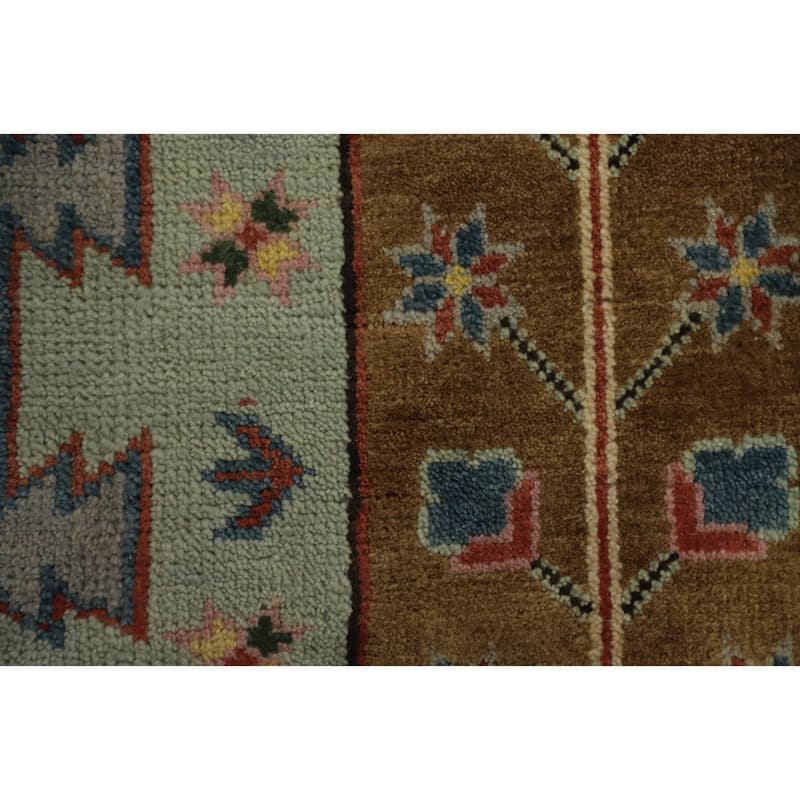Hand Knotted Oriental 100% Wool Carpet Traditional Geometric Greys & Charcoal Kazak Area Rug - 11' 11'' X 9' 2''