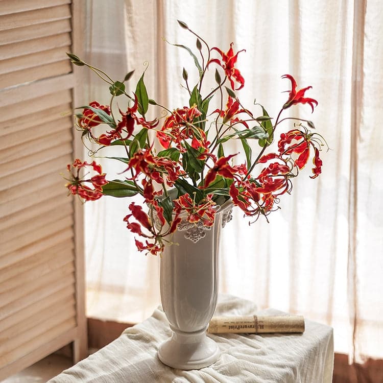RusticReach Silk Flower Flame Lily Stem 29" Tall