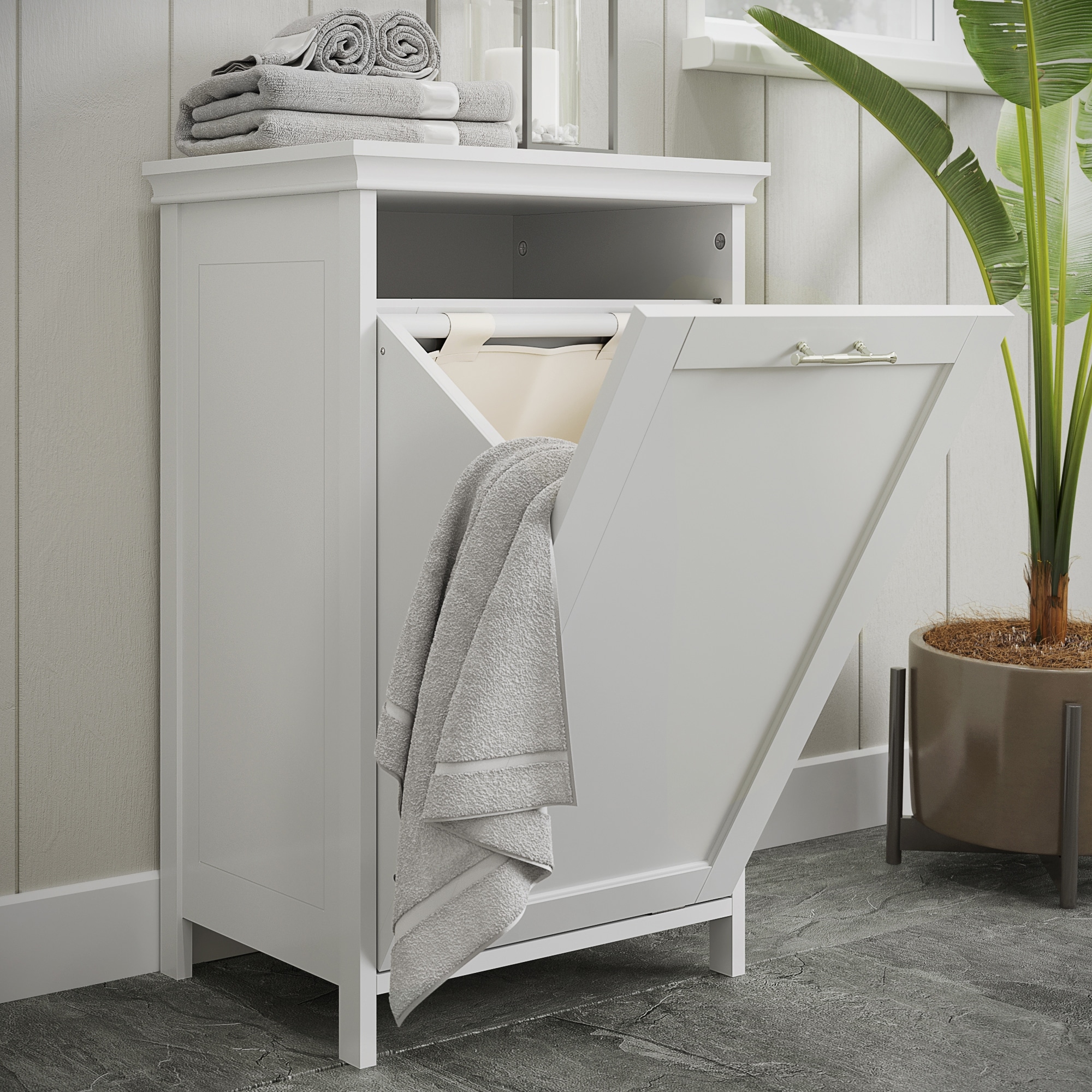 HOMCOM Tilt-Out Laundry Storage Cabinet, Bathroom Storage Organizer With  Two-Compartment Tilt Out Hamper, White