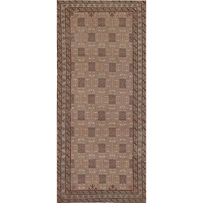 Geometric Balouch Persian Vintage Runner Rug Handmade Wool Carpet - 3'4" x 8'8"
