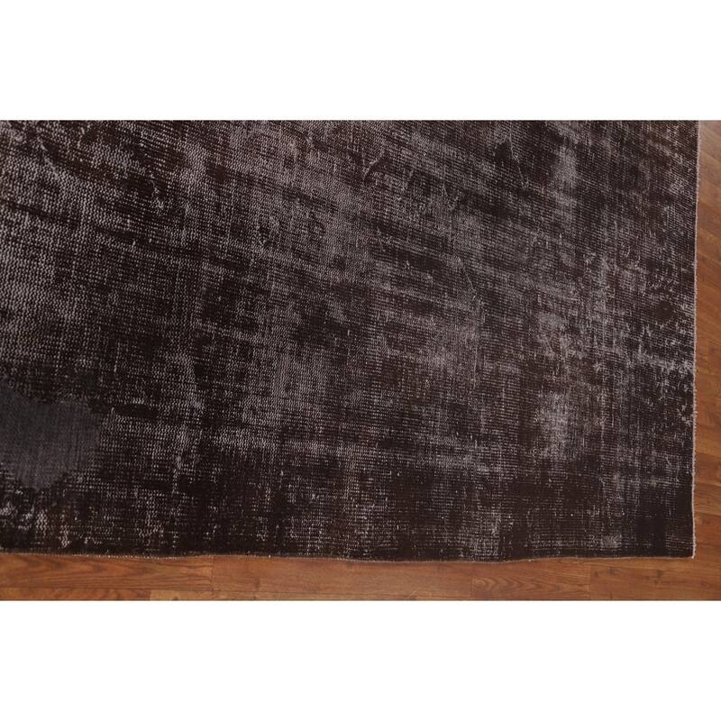 Distressed Brown Over-Dyed Anatolian Turkish Rug Handmade Wool Carpet - 7'2" x 9'10"