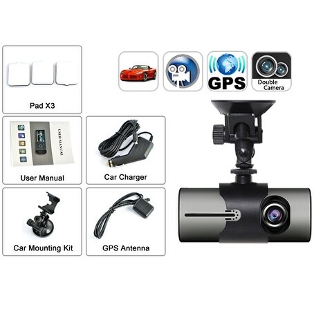 Indigi 2019 HD Dash Cam DVR 2.7/" LCD Dual Rotating lens File Protection