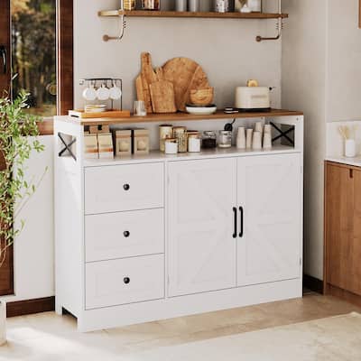 47inch Farmhouse Buffet Sideboard Cabinet, Wood Cupboard Storage Pantry Cabinet with Drawers, Coffee Bar Station Table