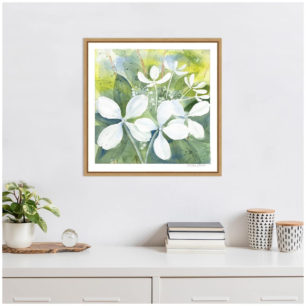Kate and Laurel Sylvie White Phantom Hydrangea in Greens Framed Canvas by Patricia Shaw