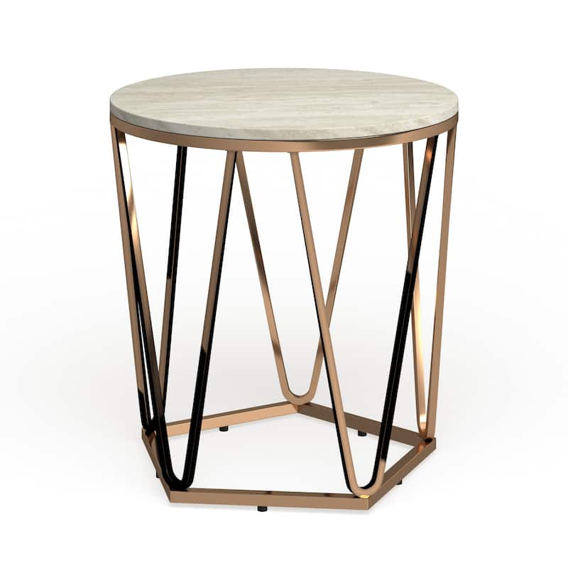SEI Furniture Henderson Modern Faux Marble Round Side Table with Gold Geometric Base