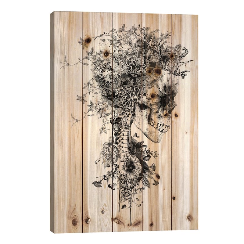 Skull B&W Print On Wood by Riza Peker - Multi-Color - 40x26x1.5