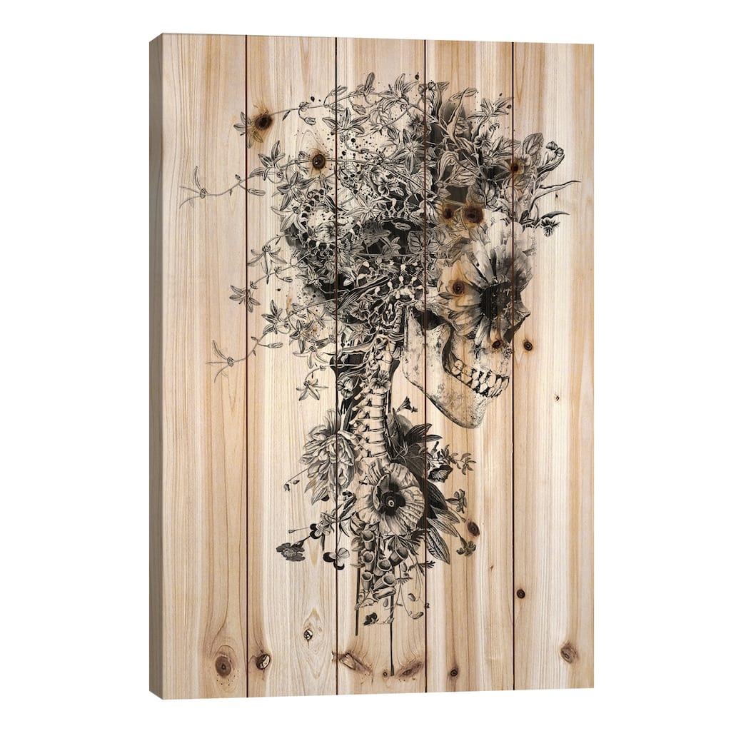 Skull B&W Print On Wood by Riza Peker - Multi-Color