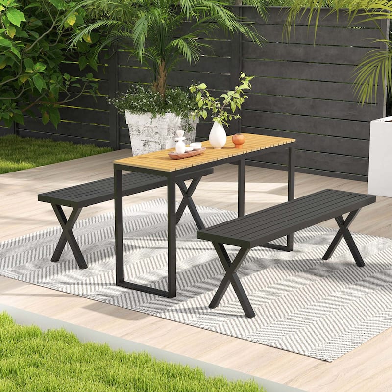 Costway 1/2 PCS 54" Patio Metal Bench with Slatted Seat & X Legs