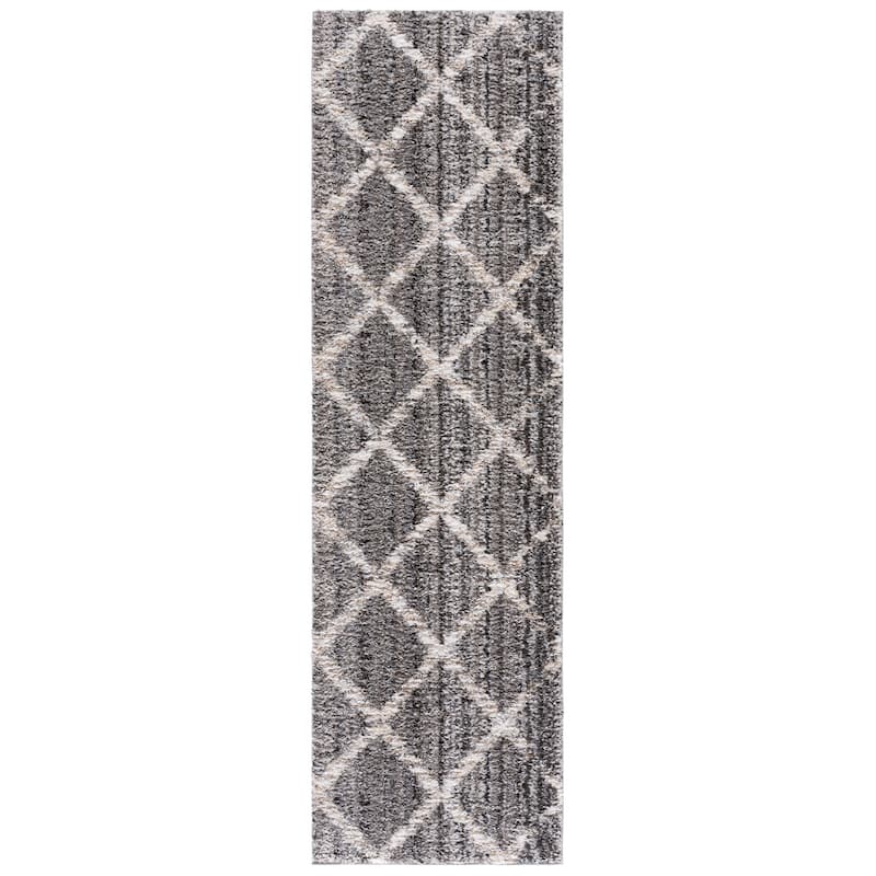 SAFAVIEH Everett Shag Ljubomira 1-inch Thick Rug - 2'3" x 8' Runner - Grey/Ivory