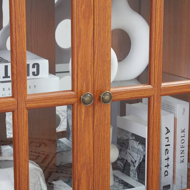 LED Antique Glass Curio Display Cabinet Showcase with 4 Lattice Doors