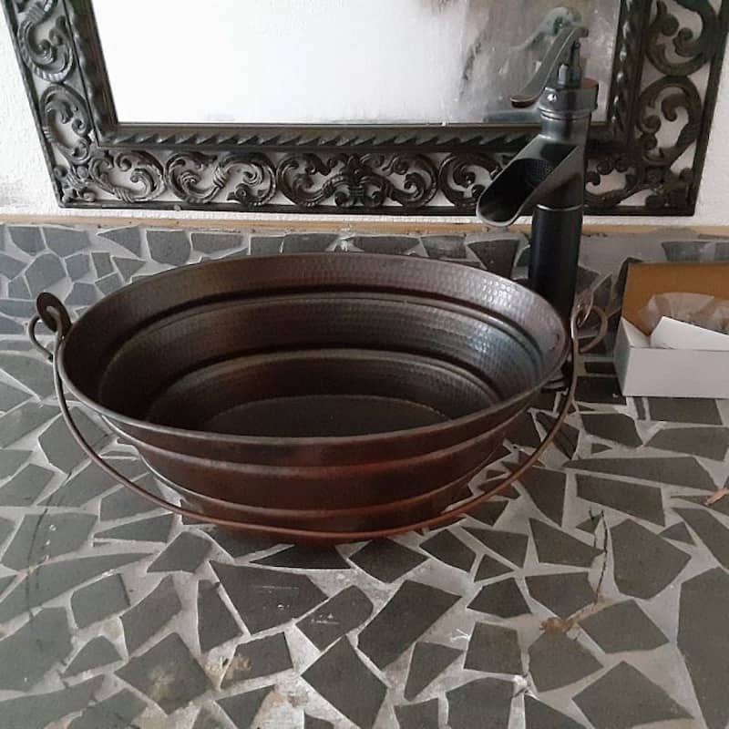 16" Oval Vessel Bucket Bathroom Sink, ORB Faucet & Drain Included - 16" x 12" x 6"