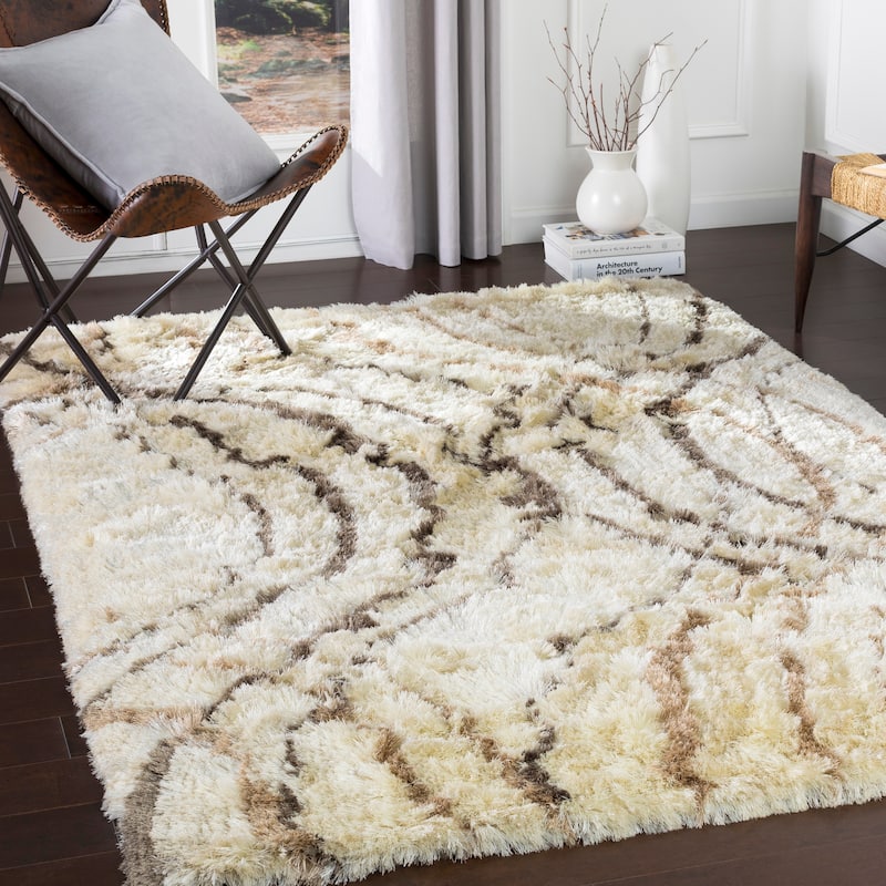Marco Cream/ Charcoal Hand Tufted Shag Area Rug - 5' x 7'6" - 5' x 7'6" - Charcoal