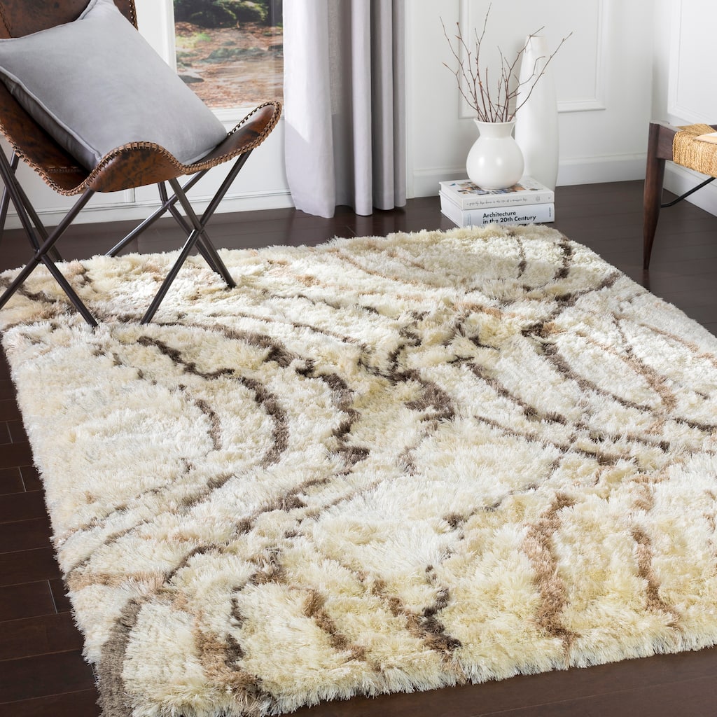 Marco Cream/ Charcoal Hand Tufted Shag Area Rug - 5' x 7'6"