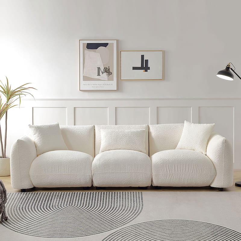 Upholstered Comfortable Soft Lamb Down White Sectional Sofa Couch with Ottoman