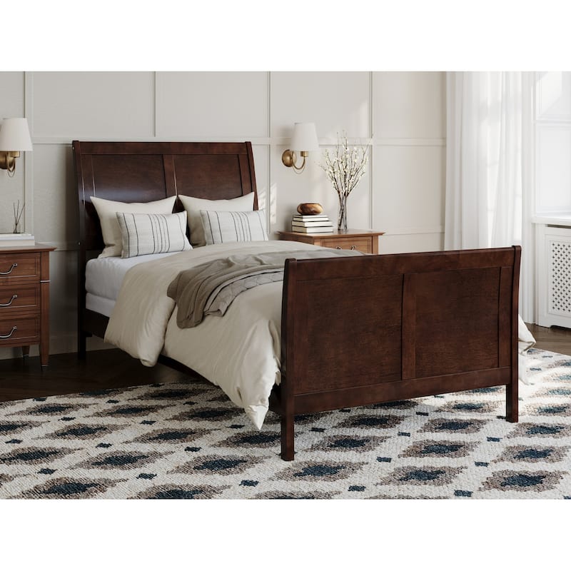 Portland Solid Wood Foundation Bed with Matching Footboard - Walnut - Twin XL