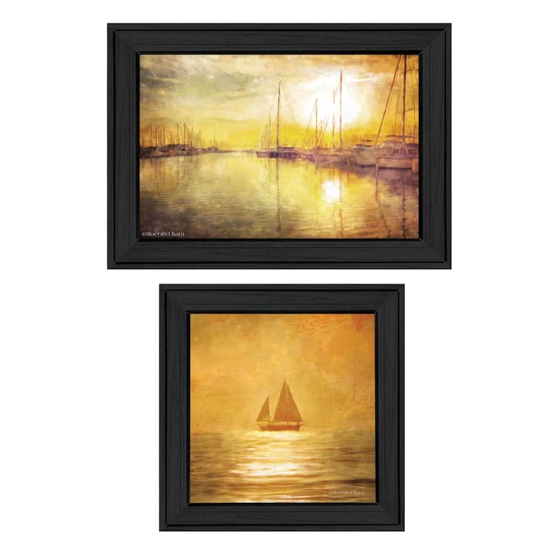 Trendy Decor 4U "Golden Solo Sailboats" Printed Framed Wall Art by Bluebird Barn - Black - 21 x 15