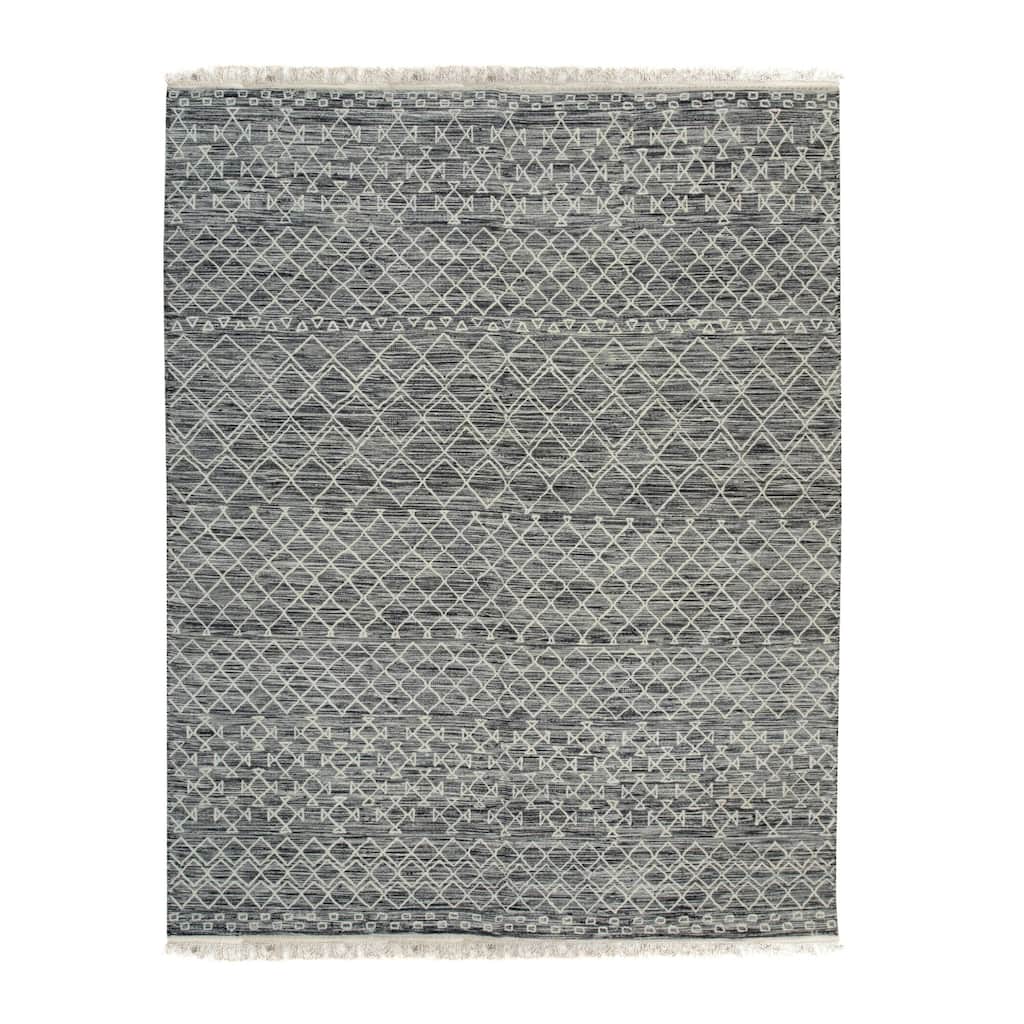 Black Handwoven Wool Contemporary Kilim Rug 9' x 12' - Flat Weave Durable Stain Resistant Pile-Less - N/A