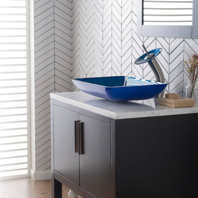 Kraus Bathroom Combo - 21-7/8" Irruption Blue Glass Vessel Bathroom