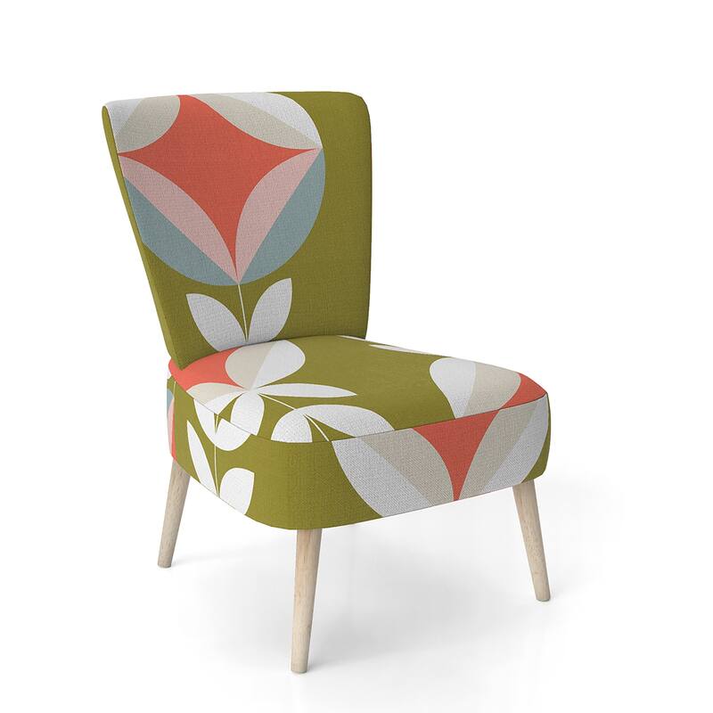 Designart "Retro Botanical Pattern I" Upholstered Mid-Century Accent Chair - Arm Chair