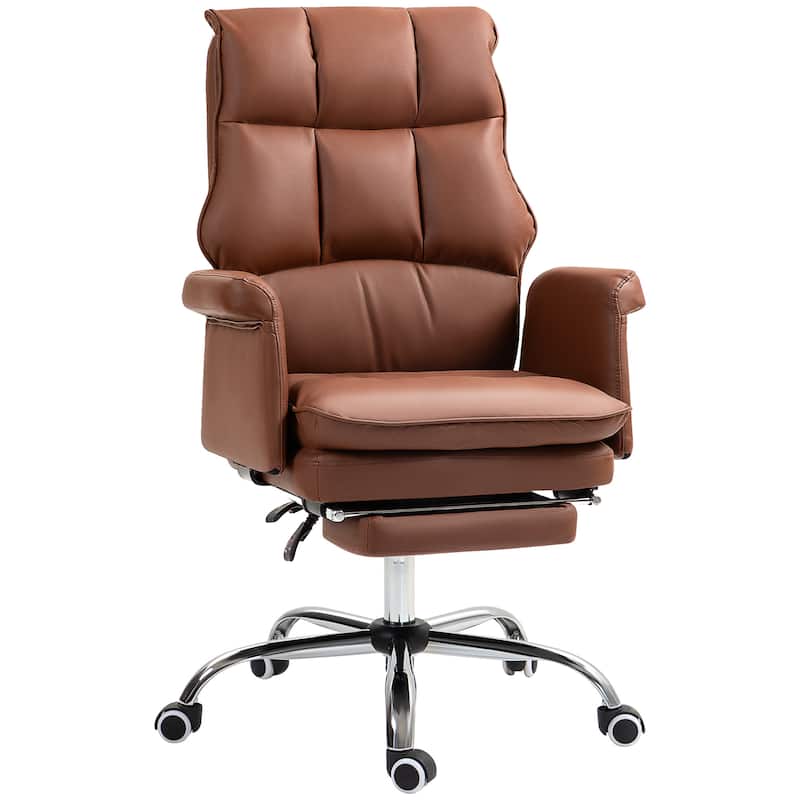 Brown Leisure Chair Leather Visitor Chair with Footrest, Swivel Chair Ergonomic Chair Executive Chair with Wheels