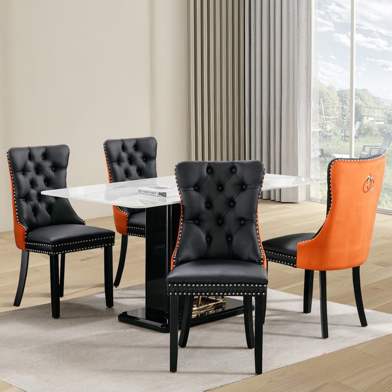 High-end Tufted Velvet Upholstered Nailhead Dining Chair Set of 6 - Set of 4 - Black Orange