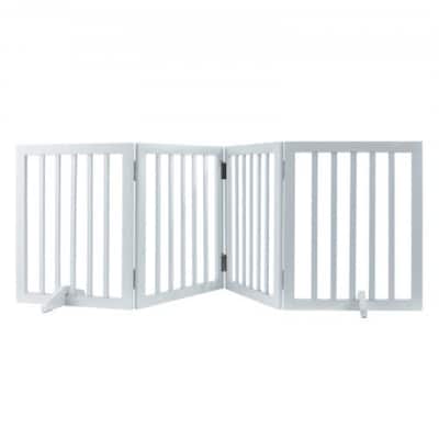 4 Panels Wooden Freestanding Foldable Dog Gate Stand with Footpads Ideal for Indoor Pets - 80.31 x 9.65 x 24.02 in