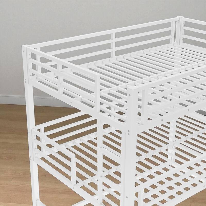 Metal Triple Bunk Bed Twin/Full/Twin XL/Queen with Safety Guardrails, Noise-Free Slats, Heavy Duty Frame