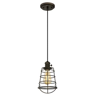Westinghouse Lighting Nolan One-Light Indoor Mini Pendant with Turn Knob, Oil Rubbed Bronze Finish with Cage Shade - 1-Light