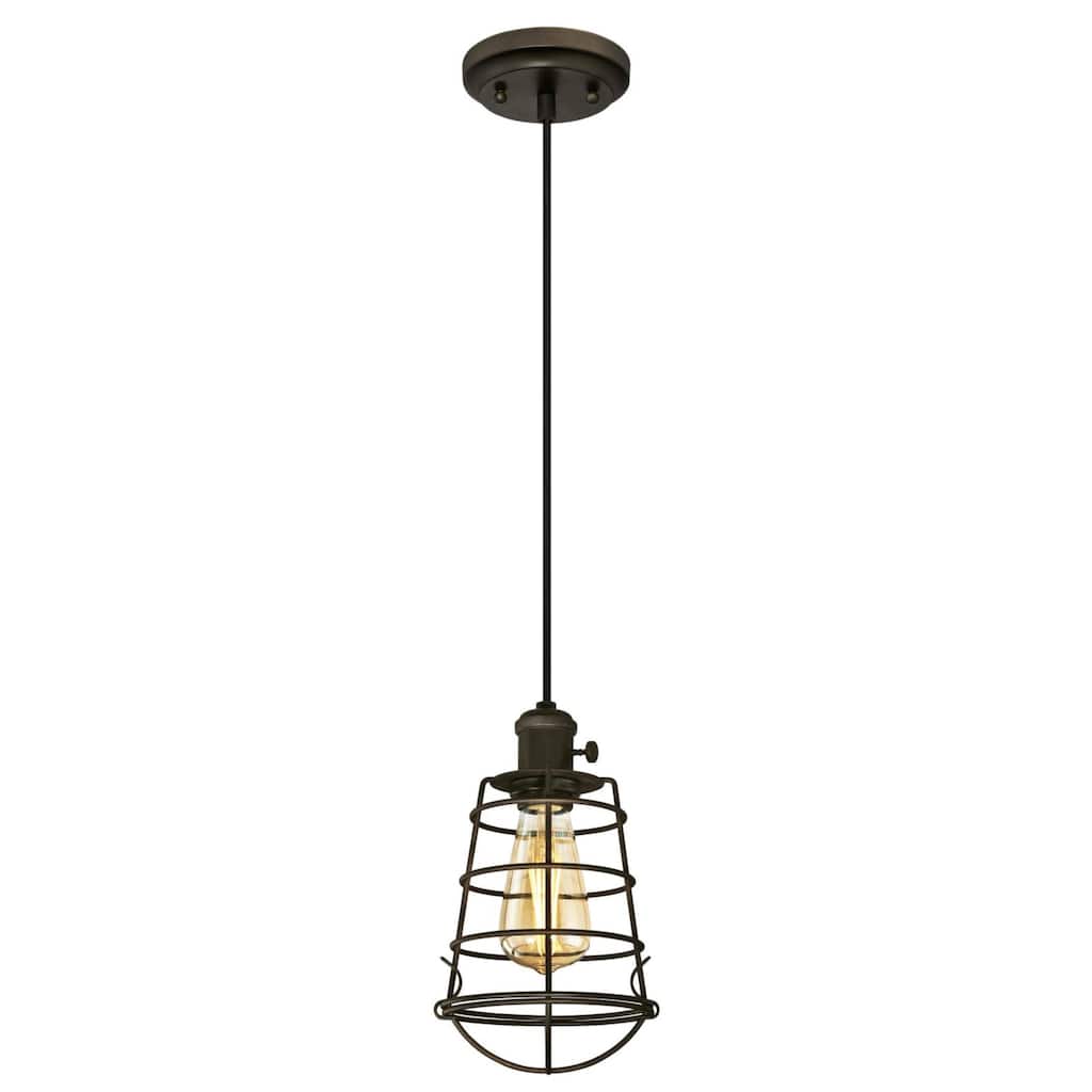 Westinghouse Lighting Nolan One-Light Indoor Mini Pendant with Turn Knob, Oil Rubbed Bronze Finish with Cage Shade - 1-Light