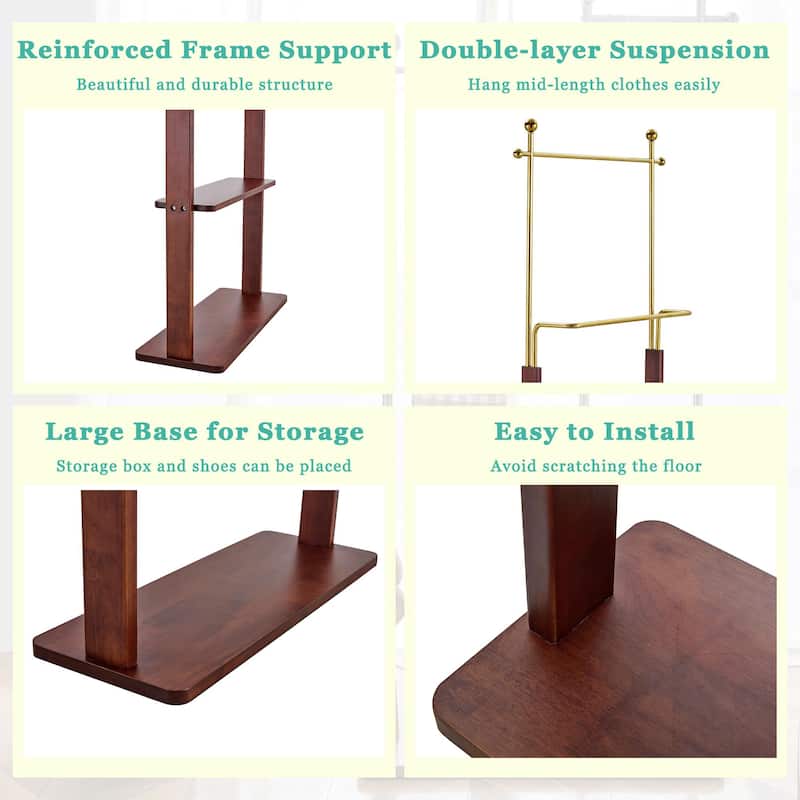 Stainless Steel Hanger,Solid Wood Double-Layer Coat Rack,68.9"H With Solid Wood Partition (One Cabinet For Multiple Uses)