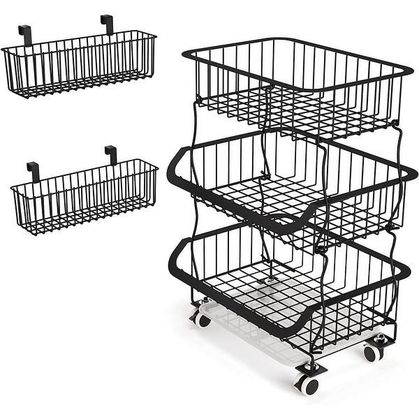 Stackable Metal Wire Fruit Basket Cart, Rolling