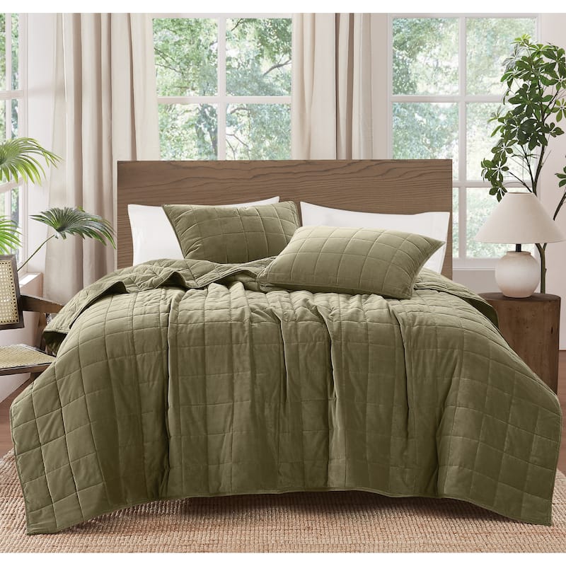 Brooklyn Loom Matte Cotton Velvet Box Stitch Quilt Set