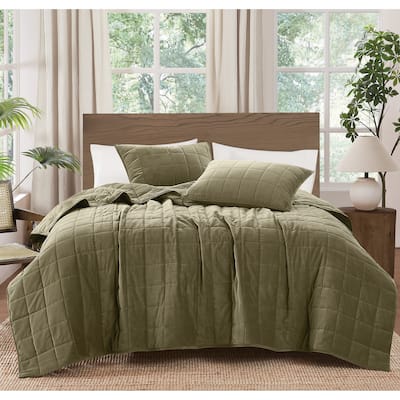 Brooklyn Loom Matte Cotton Velvet Box Stitch Quilt Set