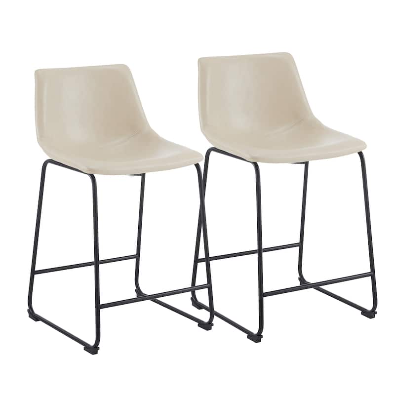 Faux Leather Bar Stools Set of 2, Counter Height Bar Stool with Back, Kitchen Island Chairs with Metal Legs and Footrest