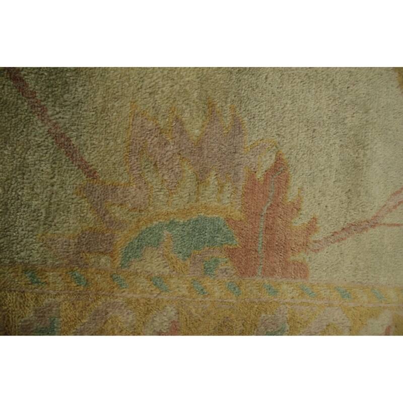 Hand Knotted Oriental 100% Wool Carpet Transitional All-Over Green Oushak Area Rug - 12' 10'' X 10' 5''