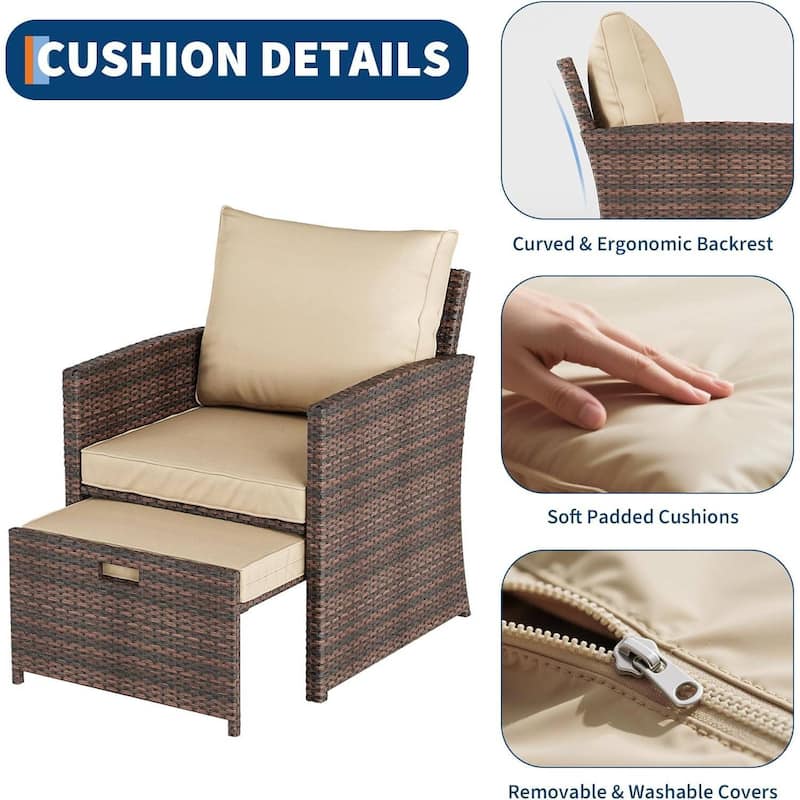 5 Piece Rattan Patio Furniture Sets for Garden, Terrace, Porch, Balconies, Lawns - 5PCs
