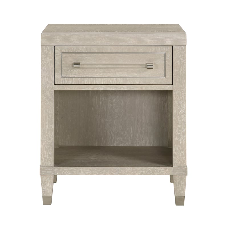Elegant Light Oak Finish Nightstand with Charging Ports Storage Drawer and Shelf Modern Glam Bedroom Durable Wooden Furniture - Light Oak