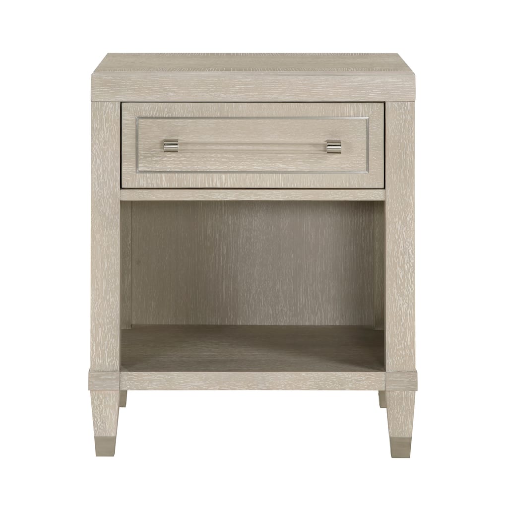 Elegant Light Oak Finish Nightstand with Charging Ports Storage Drawer and Shelf Modern Glam Bedroom Durable Wooden Furniture