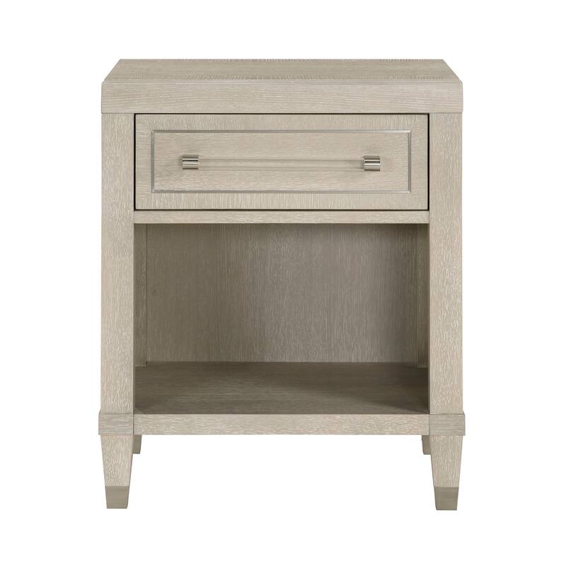 Nightstand with Charging Ports Storage Drawer and Shelf