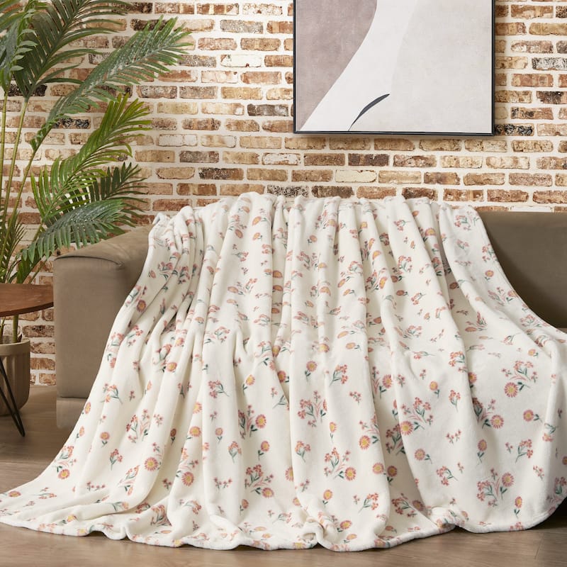 Lucky Brand Daisy Plush Throw Blanket - 66" x 90" Twin - Ivory