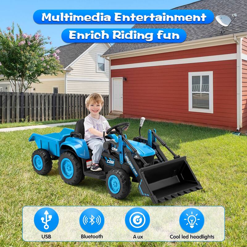 EROMMY Ride on Car Toys with Remote Control, Digger, Horn, Lights, Music Player, Safety Belt, - 2-4 Years - B-Blue