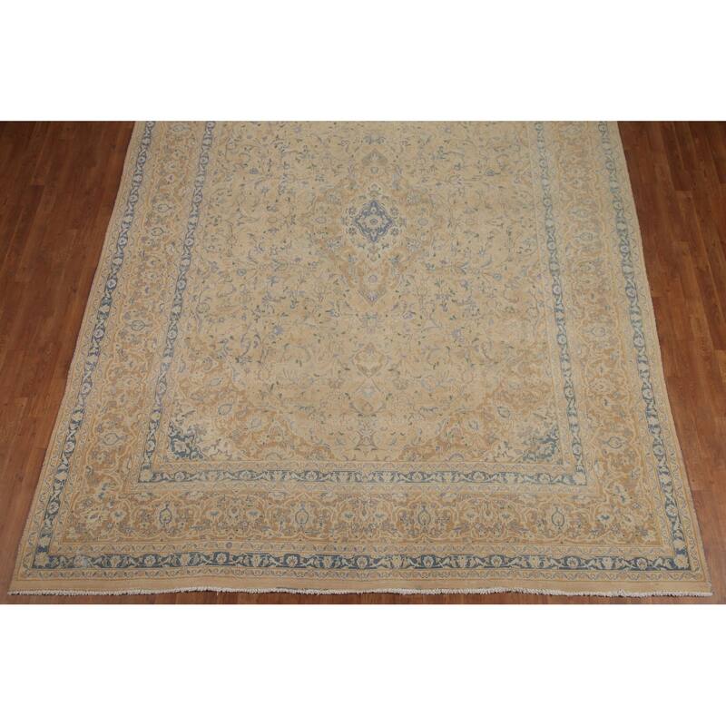 Hand Knotted Oriental 100% Wool Carpet Traditional Floral Peach Mashad Area Rug - 12' 7'' X 9' 4''